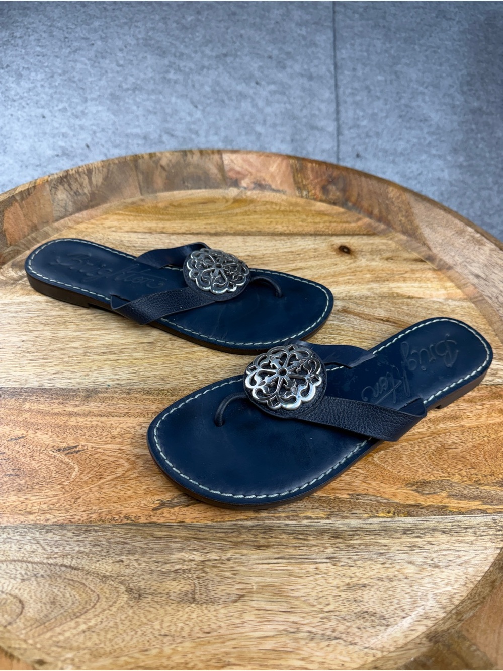 Brighton Alice Navy Leather Medallion Sandals 7M | Lollie Closet